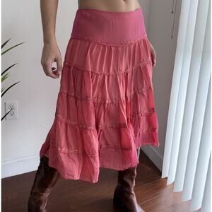 Vintage Silk Fairy Skirt 10 Pink Tiered Low Rise Y2K Swing Midi Peasant Eci NY
